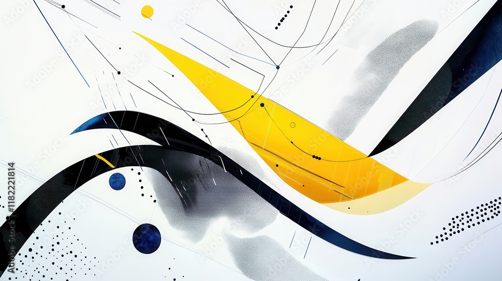Poster dynamic abstract design with curved lines and geometric shapes futuristic minimal aesthetic clean wh