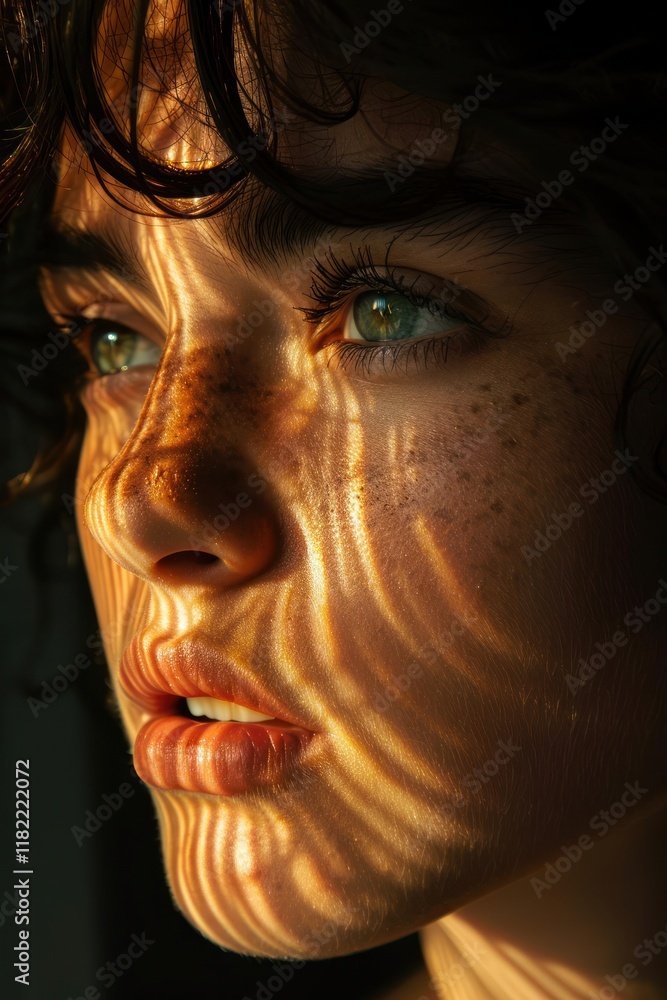 Poster a portrait showcases light and shadow on a face, emphasizing features with striking contrast and tex