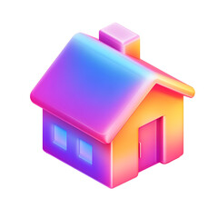 Colorful 3D House Icon Gradient, Home, Design, Digital, Rendering, Architecture, Modern, Illustratio
