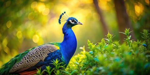 Obraz premium Majestic peacocks in minimalist photography. Nature's elegance showcased, serene backgrounds.