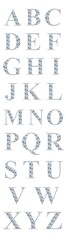 Elegant Diamond Alphabet Font with Sparkling Detail on Black Background. Illustration featuring glittering diamond-studded letters of the alphabet designed in an elegant font style.
