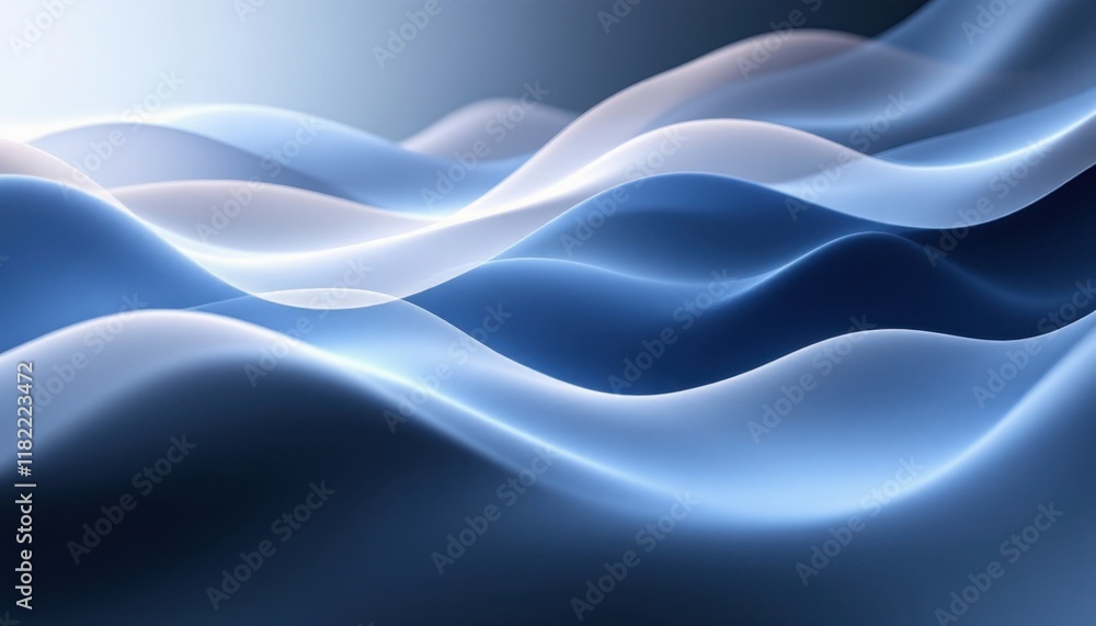 Poster abstract blue wave patterns with smooth, flowing curves in a serene gradient