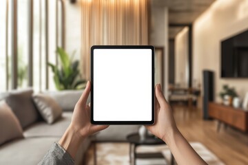 male hand holding tablet with empty screen