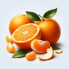oranges with leaves on a white background