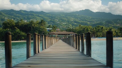 Fototapeta premium Serene Wooden Pier Leading to Tropical Paradise