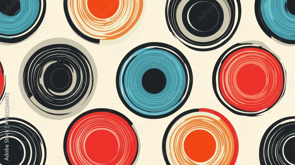 Poster dynamic circular patterns with vibrant colors abstract design visual art modern aesthetics top-down 