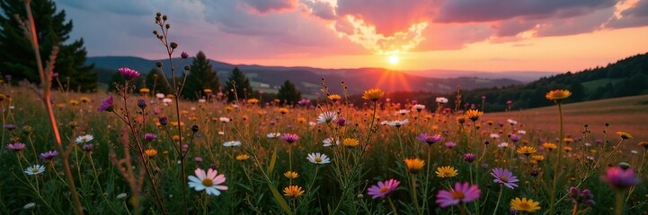 Obraz premium Wildflowers in a Lassen County meadow at dusk, blooming, landscape