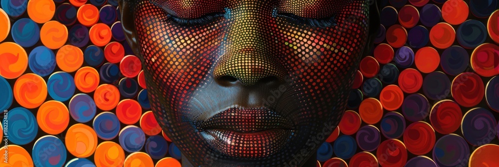 Aufkleber colorful concentric circles create a dynamic and abstract portrait with a serene face at the center,