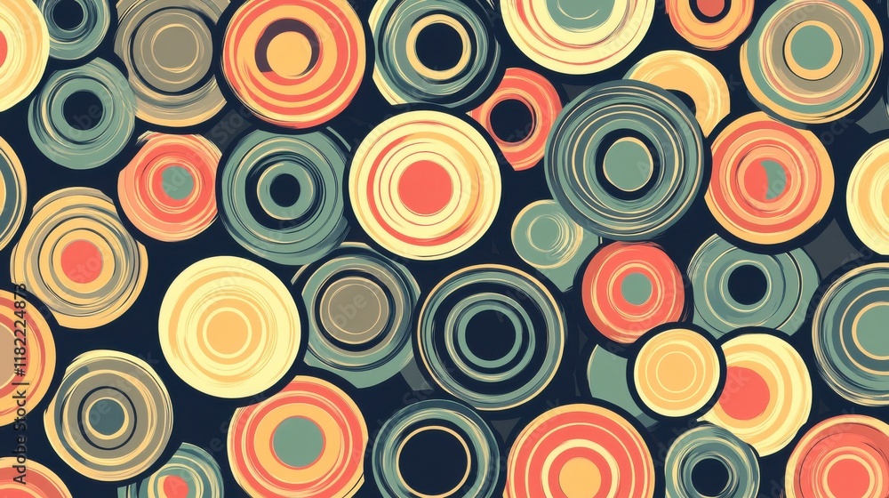 Poster dynamic circular patterns in vibrant colors abstract design digital artwork modern aesthetic top-dow