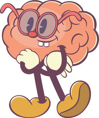 Brain retro groovy cartoon character