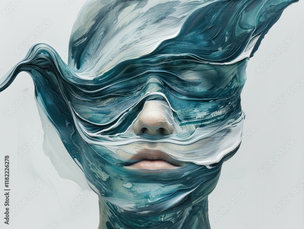 Poster the abstract portrait's fluid forms and tones create movement, captivating the viewer's attention