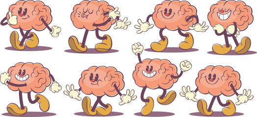 Brain retro groovy cartoon character