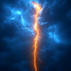 Fototapeta premium Fiery Lightning Strike Through Dramatic Night Clouds: A Powerful Atmospheric Image