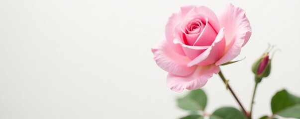 Fototapeta premium Delicate pink rose isolated on a clean white background with subtle blur effect, pink rose, bloom