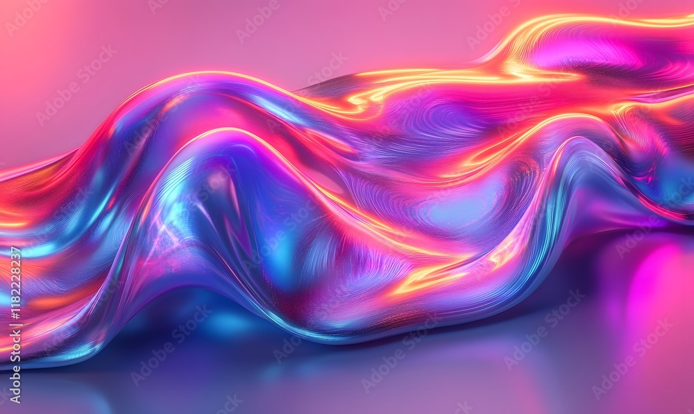 Poster abstract element with fluid, wavy forms in bright neon colors