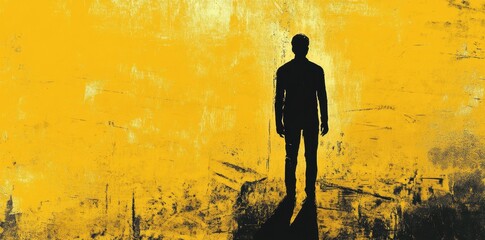 Solitary Figure Against a Yellow Textured Wall