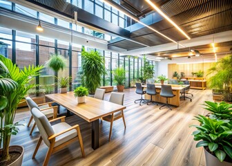 Obraz premium Sustainable Office: Long Exposure Blur of Eco-Friendly Workspace