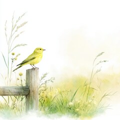 Watercolor bird perched on fence nature scene serene environment close-up view vibrant concept
