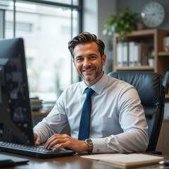 Confident Mid-Adult Businessman in His Office - Professional Corporate Setting