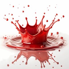 Dynamic Red Liquid Splash with Droplets on White Background
