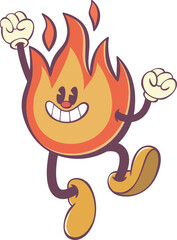 Fire character in retro groovy style