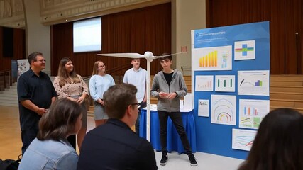 Student Presents Wind Energy Project at Science Fair in Auditorium During Spring Semester