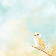 Fototapeta premium Watercolor owl art nature scene soft colors tranquil environment artistic viewpoint