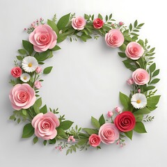 Fototapeta premium A colorful floral wreath or frame with various flowers and leaves
