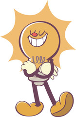 Light bulb character in retro groovy style