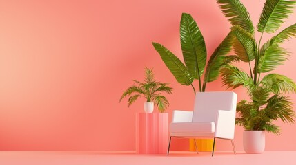 Modern abstract furniture staging with tropical plants studio setting digital art minimalist vibe