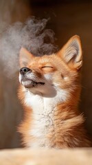 Fototapeta premium Serene fox basking in sunlight natural habitat wildlife tranquil environment close-up perspective calmness concept