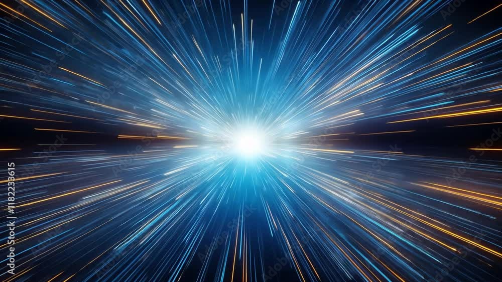 Poster cosmic expansion: abstract artwork depicting a vibrant burst of light and energy, radiating outwards