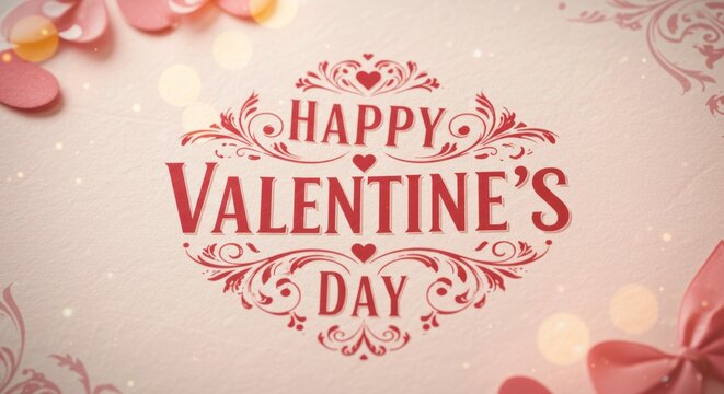 Valentine's Day Greeting: A romantic Valentine's Day greeting card with elegant calligraphy, featuring hearts and delicate floral accents, conveys a message of love and affection.