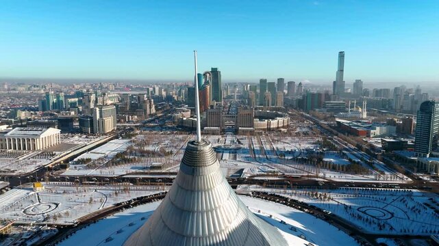 Aerial view of central Astana in winter