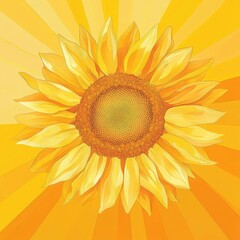Fototapeta premium Vibrant Sunflower Blossom Against Sunburst Background
