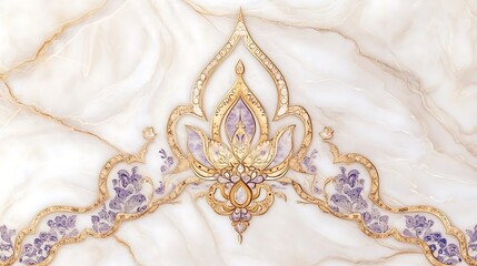 Elegant Gold and Purple Floral Marble Design
