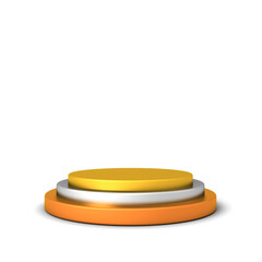 Blank gold silver and bronze product display mock up podium or pedestal stage isolated on white background with shadow minimal conceptual 3D rendering
