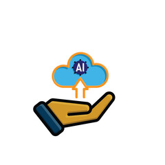 ai icon. Cloud Computing in hand, Outline icons include network, Download and Upload. for computers, technology. colored flat design style. vector design template