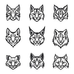 Fototapeta premium Angry Cartoon Cat Heads Showing Diverse Expressions