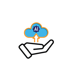 ai icon. Cloud Computing in hand, Outline icons include network, Download and Upload. for computers, technology. mixed design style. vector design template