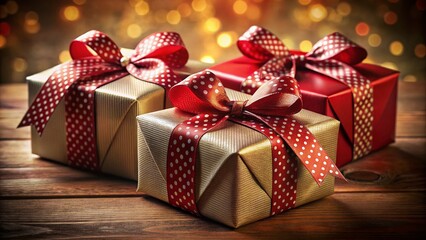 Three Elegant Gift Boxes with Red and White Ribbons - High-Resolution Stock Photo