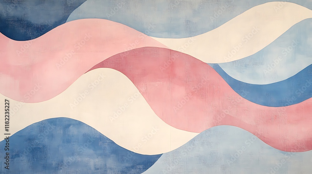 Canvas Prints Abstract watercolor painting with flowing pink, blue, and white waves.