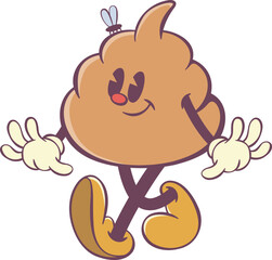 Poop character in retro groovy style