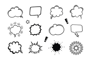 Comic Style Burst and Cloud line art silhouette, Set of Burst and Explosions Vector Icons.