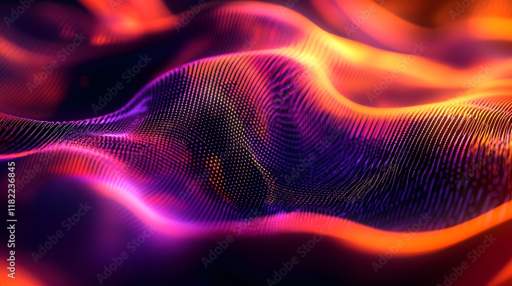 Poster dynamic abstract waves movement digital artwork colorful patterns futuristic environment aerial view