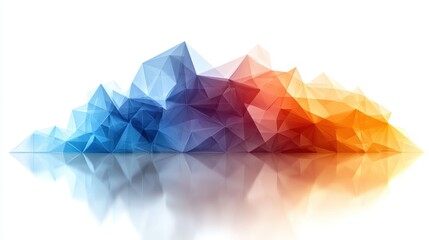 Abstract geometric shapes in blue and orange tones.