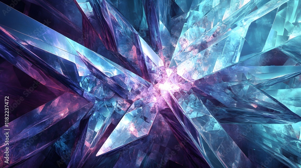 Aufkleber dynamic crystal structures exploding with color abstract digital art vibrant environment macro viewp