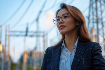 Fototapeta premium Corporate Woman Overseeing Urban Infrastructure Plans