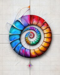 Obraz premium The visualization of the Fibonacci spiral overlaid on a natural nautilus shell,