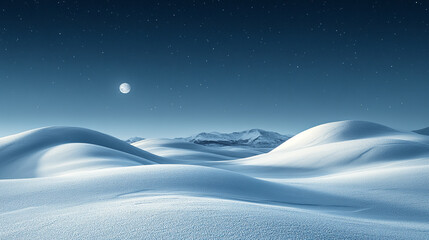 Fototapeta premium Serene winter landscape under a starry night sky with a bright moon illuminating the snow